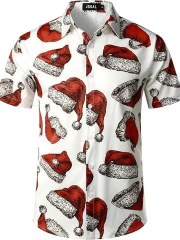Herren Weihnachten Kurzarm Top 3D Weihnachtsmann Druck Revers Casual Beach Hawaiihemd Locker Große Größe Festliche Kleidung