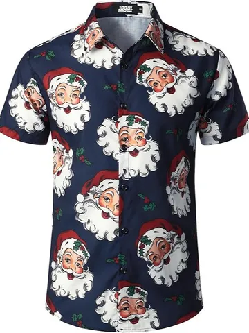 Herren Weihnachten Kurzarm Top 3D Weihnachtsmann Druck Revers Casual Beach Hawaiihemd Locker Große Größe Festliche Kleidung