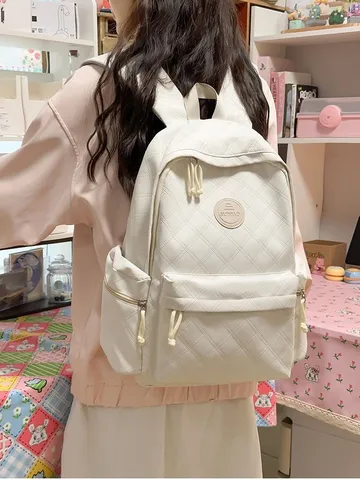 Casual Nylon Quilted Backpack For Women Sweet Style School Bookbag Travel Daypack With Cute Moon Pendant
