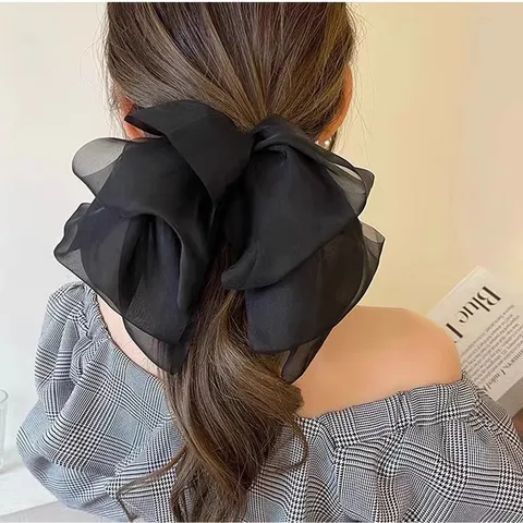 Pinza de Pelo de Malla de Gasa Gran Lazo Accesorios de Pelo Dulces para Mujer Parte Posterior de la Cabeza Cola de Caballo Pinza de Resorte Estilo de Cabello