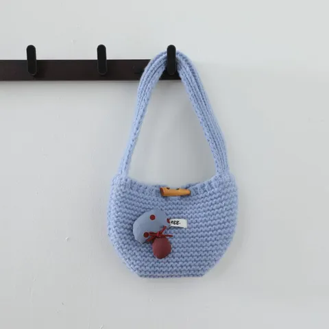 Mini Sac à Main Doux en Tricot pour Femmes Avec Fermeture à Bascule en Bois Décoration en Peluche Ours Lapin Sac Jacquard en Polyester pour Rangement Quotidien