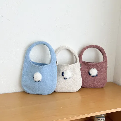Sac à Main en Tricot Décoré d'un Agneau Doux Automne Hiver Mode Mignon Sac Cabas pour Femmes Enfants Petit Sac en Laine