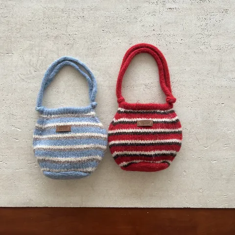 Sac à Main en Tricot Rayé Rétro pour Femmes Couleur Contrastée Jacquard Polyester Cabas Mignon Petit Sac de Rangement Décontracté