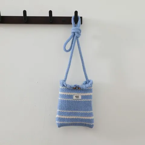 Sac de Téléphone Portable Coréen Rétro en Tricot Rayé pour Femmes Artistique Contraste de Couleur Mini Sac Bandoulière Tissé