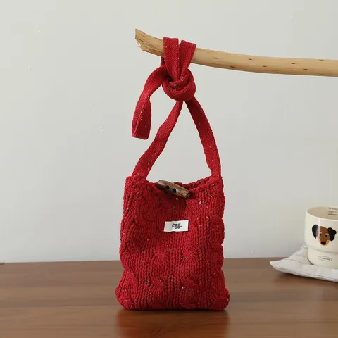 Petit Sac Bandoulière Vintage Torsadé pour Femme Hiver Automne Mini Sac à Téléphone Crochet Bouton Olive Style Littéraire
