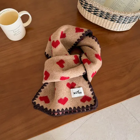 Écharpe en Tricot à Motif de Cœur de Style Coréen Mélange de Laine Chaude Jacquard Wrap Châle pour Femmes Mode d'Automne Hiver