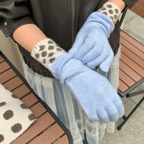 Gants Chauds Tricotés Rétro à Pois pour Femmes Écran Tactile Gants Longs d'Hiver pour le Shopping Extérieur le Cyclisme la Mode