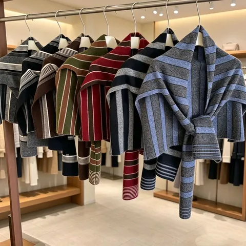 Châle Rayé en Tricot de Style Coréen pour Femmes Écharpe Rétro Couleur Contrastée Chaud Mode Polyvalent Petit Cape d'Épaule