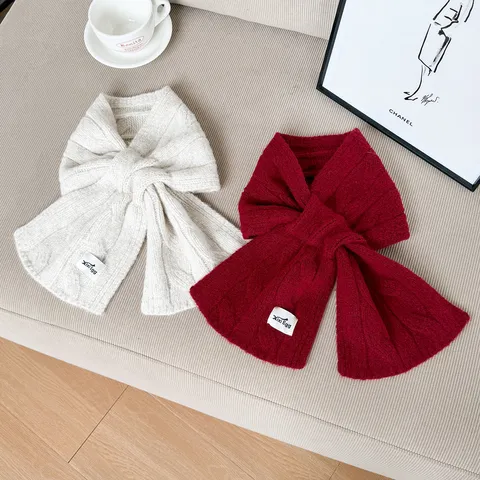 Écharpe Femme Style Coréen Mélange de Laine Torsadée Vintage Douce Couleur Unie Chaude Cache-cou Tricoté Hiver