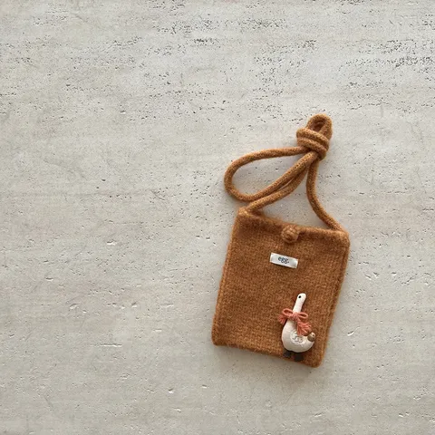 Sac à Téléphone Tricoté en Forme d'Oie de Dessin Animé Mignon Mini Sac à Bandoulière en Laine Petit Sac de Rangement pour Monnaie Clé pour Automne Hiver