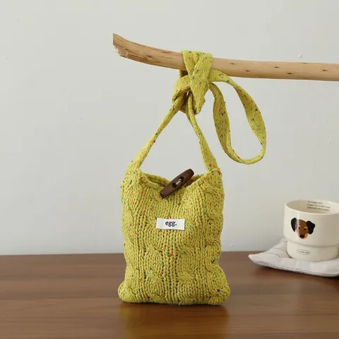 Petit Sac Bandoulière Vintage Torsadé pour Femme Hiver Automne Mini Sac à Téléphone Crochet Bouton Olive Style Littéraire