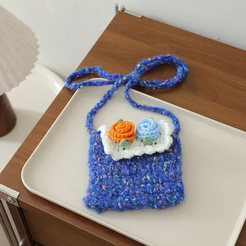 Mini Porte-monnaie en Fil Crocheté à la Main Pour Enfants Sac Bandoulière Motif Fleurs Mignon Sac à Rouge à Lèvres Portable Pour Garçons Et Filles
