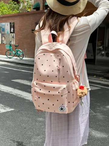 Zaino Casual a Pois Carino Borsa Scolastica Leggera in Nylon da Viaggio per Ragazze Adolescenti Donne