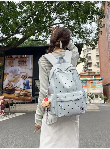 Zaino Casual a Pois Carino Borsa Scolastica Leggera in Nylon da Viaggio per Ragazze Adolescenti Donne