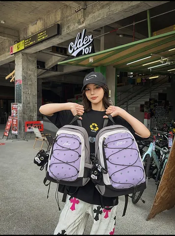 Nylon Style Japonais Bloc de Couleur Techwear Sport Rucksack Couple Extérieur Léger Camping Sac à Dos
