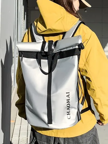 Waterproof Roll-Top Backpack Large Capacity Commuter Travel Bag Casual School Bookbag For Men Women