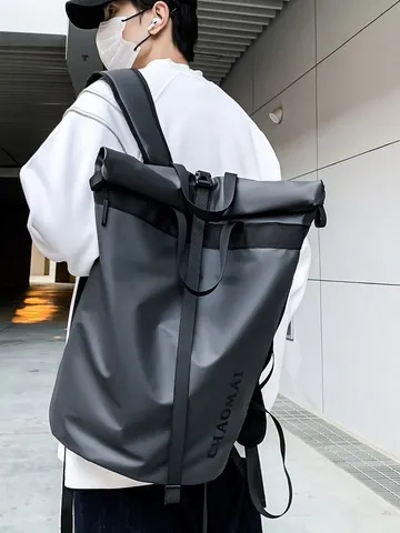 Waterproof Roll-Top Backpack Large Capacity Commuter Travel Bag Casual School Bookbag For Men Women
