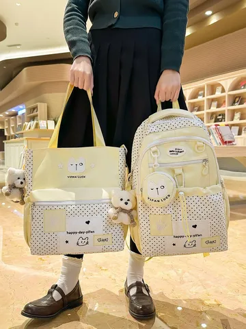 Korean Style Polka Dot Star Large Capacity Casual College Style School Backpack Women Nylon Travel Bookbag