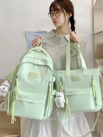 Sac à Dos d'École en Nylon Style Preppy Grande Capacité Sac de Livres Voyage Décontracté Daypack Avec Broderie de Nœud pour Femmes