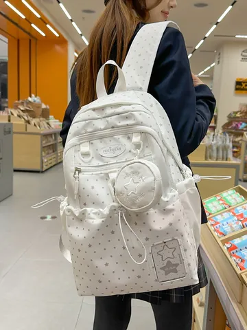 Sac à Dos Scolaire Casual Motif Étoile Couleur Bonbon Doux Grande Capacité Sac à Livres Étudiant Avec Mini Porte-Monnaie Pour Femmes