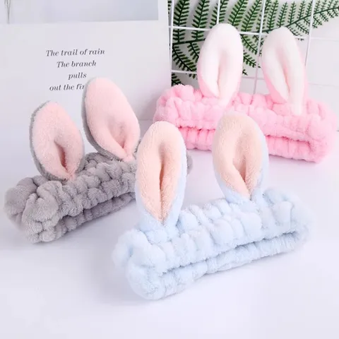 Fascia per Capelli Lavaggio Peluche Orecchie di Coniglio Morbido Pile Corallo Trucco Maschera Viso Accessori Capelli