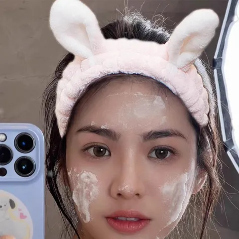 Lindo Diadema con Orejas de Gato 3D Peluche Suave Maquillaje Banda para el Pelo Mujeres Lavado Diario Cara Cuidado Accesorios