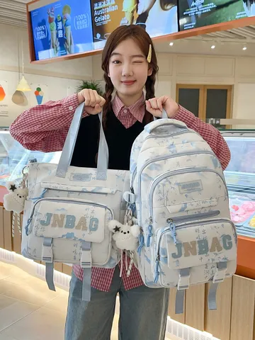 Grande Capacità Stile Cinese Zaino Scolastico Set Studente Borsa per Libri Casual Borsa per Libri Con Ciondolo Per Ragazze