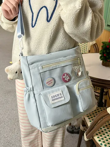 Zaino Scolastico Casual Stile Ins In Nylon Con Finestra Trasparente E Tasche Multiple Grande Capacità Per Studenti