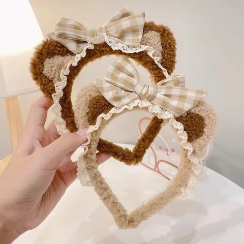 Dulce Lindo Peluche Gato Oso Oreja Diadema Lolita Lazo Encaje Cinta Pelo Mujeres Accesorios Cabello Diario Sombrerería