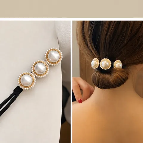 French Vintage Artificial Pearl Flower Hair Bun Maker Élégant Outil de Coiffure Accessoires de Cheveux pour Femmes