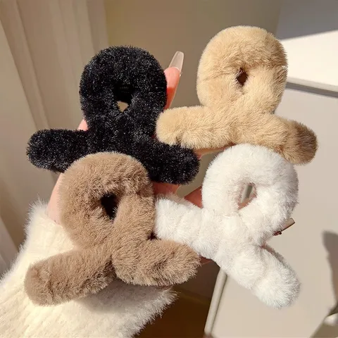 Pinza de Pelo Pequeña y Bonita de Peluche para Mujer Pinza de Tiburón de Invierno Horquilla Suave Accesorios para el Cabello