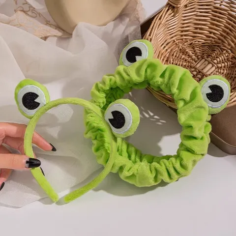Conjunto De Diadema Y Cinta De Felpa De Rana Verde Lindo Dibujos Animados Suave Sombrerería Para Mujeres Lavado De Cara Diario Accesorio Para El Cabello