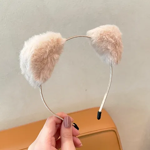 Diadema de Orejas de Gato de Peluche Lindo Mujer Aro de Pelo de Piel Sintética Suave Accesorios de Cabello para Fiesta Diaria