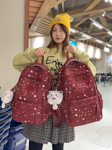 Japanese Style Star Print Backpack Casual School Bookbag Lightweight Nylon Travel Daypack For Teen Students Large Capacity