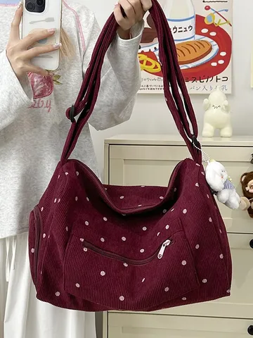 Women Vintage Nylon Crossbody Bag Large Capacity Shoulder Tote Bag Casual Commuter Messenger Bag With Rivet Design