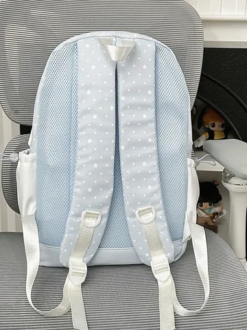 Women Fashion Canvas Backpack Casual Star Print School Bookbag Lightweight Crossbody Bag Set Student Travel Daypack