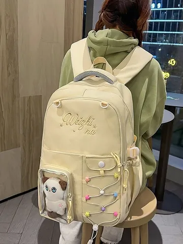 Ins Dopamine Transparent Ita Backpack Student Color Block Casual School Bag With Or Without Pendant Nylon Bookbag