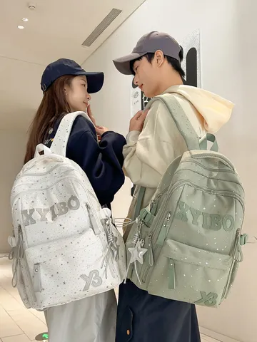 Nylon Star Print Casual Backpack Large Capacity School Bag For Teen Girls Women Travel Laptop Bookbag