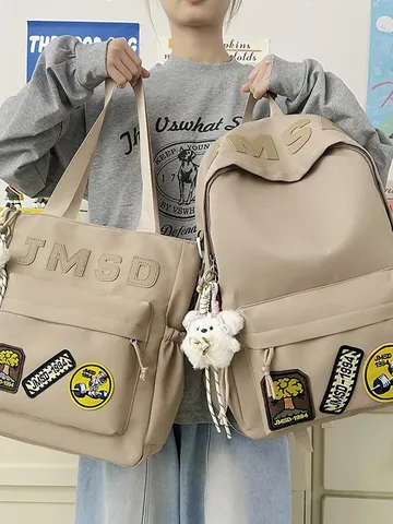 Korean Style Ins Large Capacity Nylon Backpack Student School Bag Casual Travel Bookbag With Cute Pendant