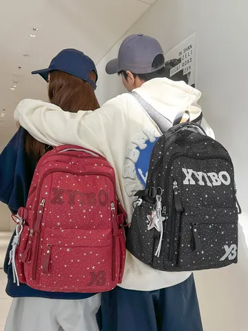 Nylon Star Print Casual Backpack Large Capacity School Bag For Teen Girls Women Travel Laptop Bookbag