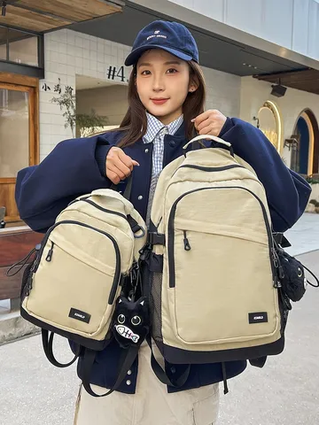 Unisex Casual Waterproof Nylon Backpack Large Small Daypack Travel Commuting Laptop Bag With Cute Cat Pendant
