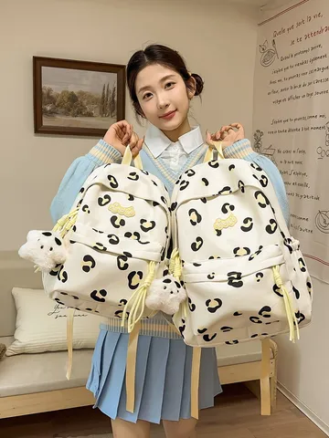 Women Nylon Casual Backpack Korean Ins College Style Polka Dot Lightweight School Bookbag Cute Travel Daypack