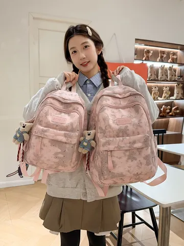 Zaino Casual in Nylon da Donna Carino Stampa Stella Luna Borsa per la Scuola Leggero Viaggio Daypack Borsa per Studenti