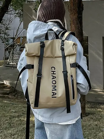 Unisex Waterproof Nylon Roll Top Backpack Casual Outdoor Travel Hiking Daypack Large Capacity School Bookbag