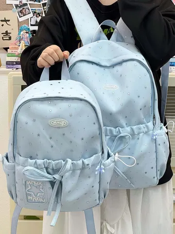 Japanese Ins Style Cute Star Printed Nylon Backpack Casual School Bag For Women Girls Students Travel Daypack