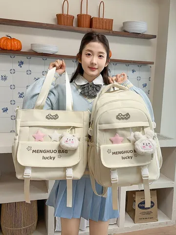 Kids School Backpack Cute Color Block Casual Bookbag Large Capacity Multi Compartment School Bag For Girls