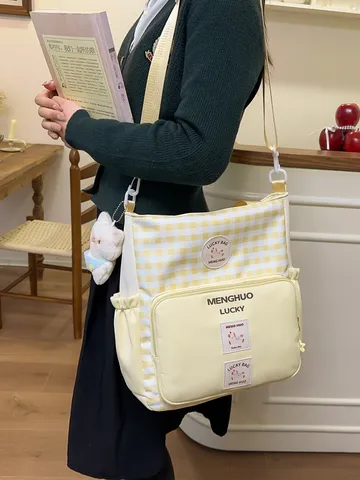 Student Campus Canvas Crossbody Bag Large Capacity Colorblock Shoulder Bag Casual Preppy Style Tote Bag For Women