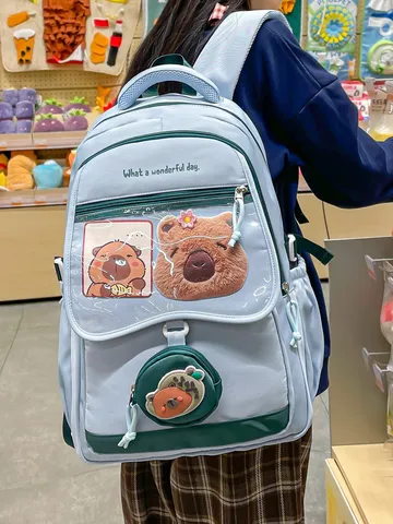Zaino in Nylon Casual Grande Capacità Borsa Scolastica Carino Cartone Animato Trasparente Ita Bag Con Ciondolo Orsetto Per Studenti Donne