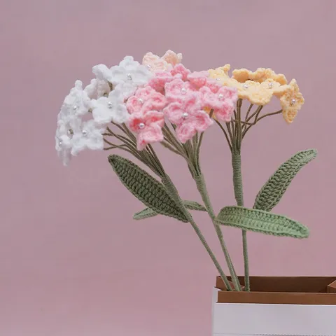Bouquet Di Fiori Artificiali Di Ortensia All'Uncinetto Fatto A Mano Con Decorazione Di Perle Filato Lavorato A Maglia Decorazione Per La Casa Regalo Di Compleanno