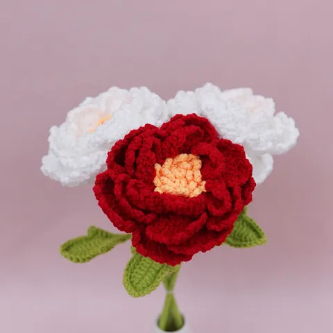 Bouquet di Fiori di Peonia in Lana Lavorata a Mano Simulazione Decorazione Casa Regalo di Compleanno